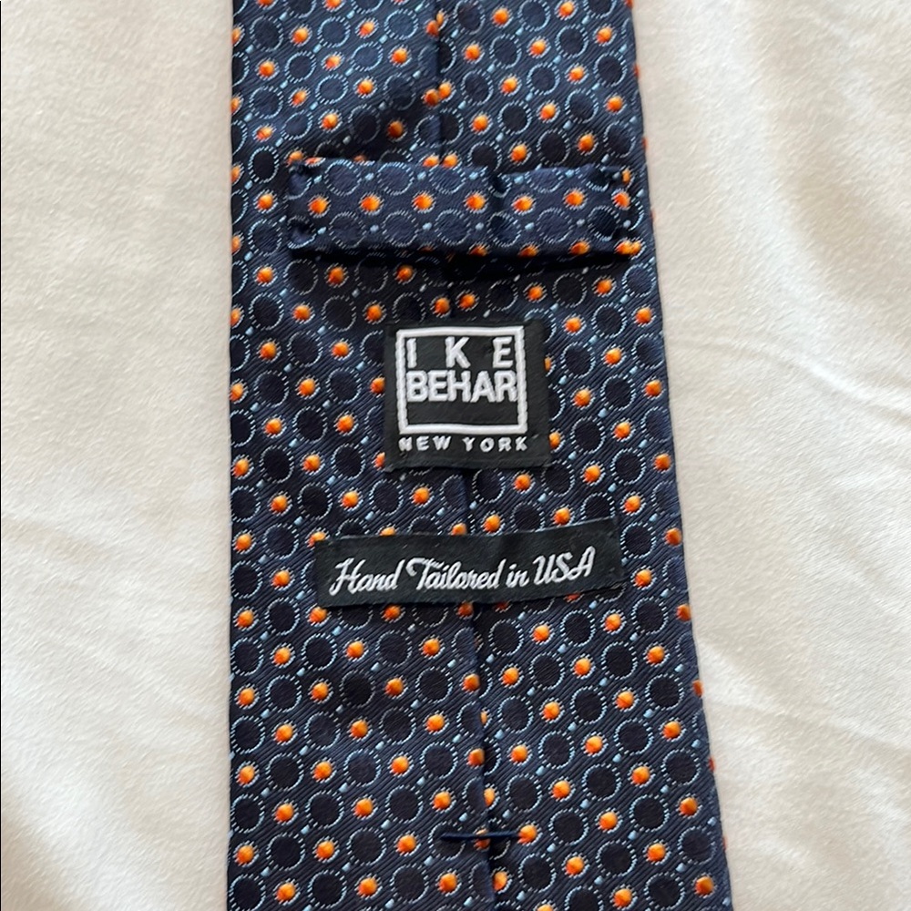 Ike Behar Blue and Orange Geometric Silk Tie
